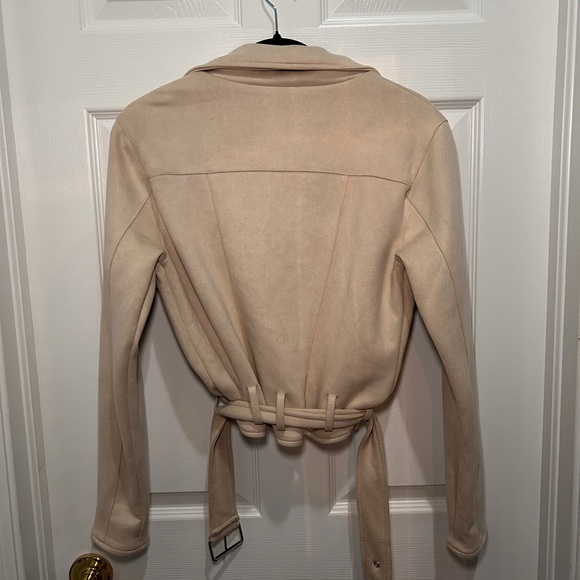 PrettyLittleThing Stone Faux Suede Biker Jacket - Picture 10 of 12